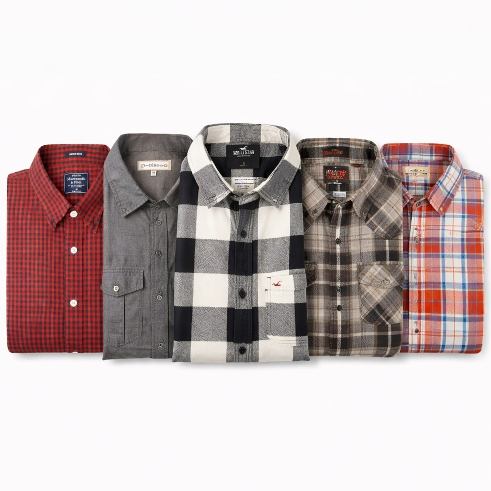 5 Men's Casual Button Down Shirts M/L | Abercrombie Hollister Lucky Brand Bundle